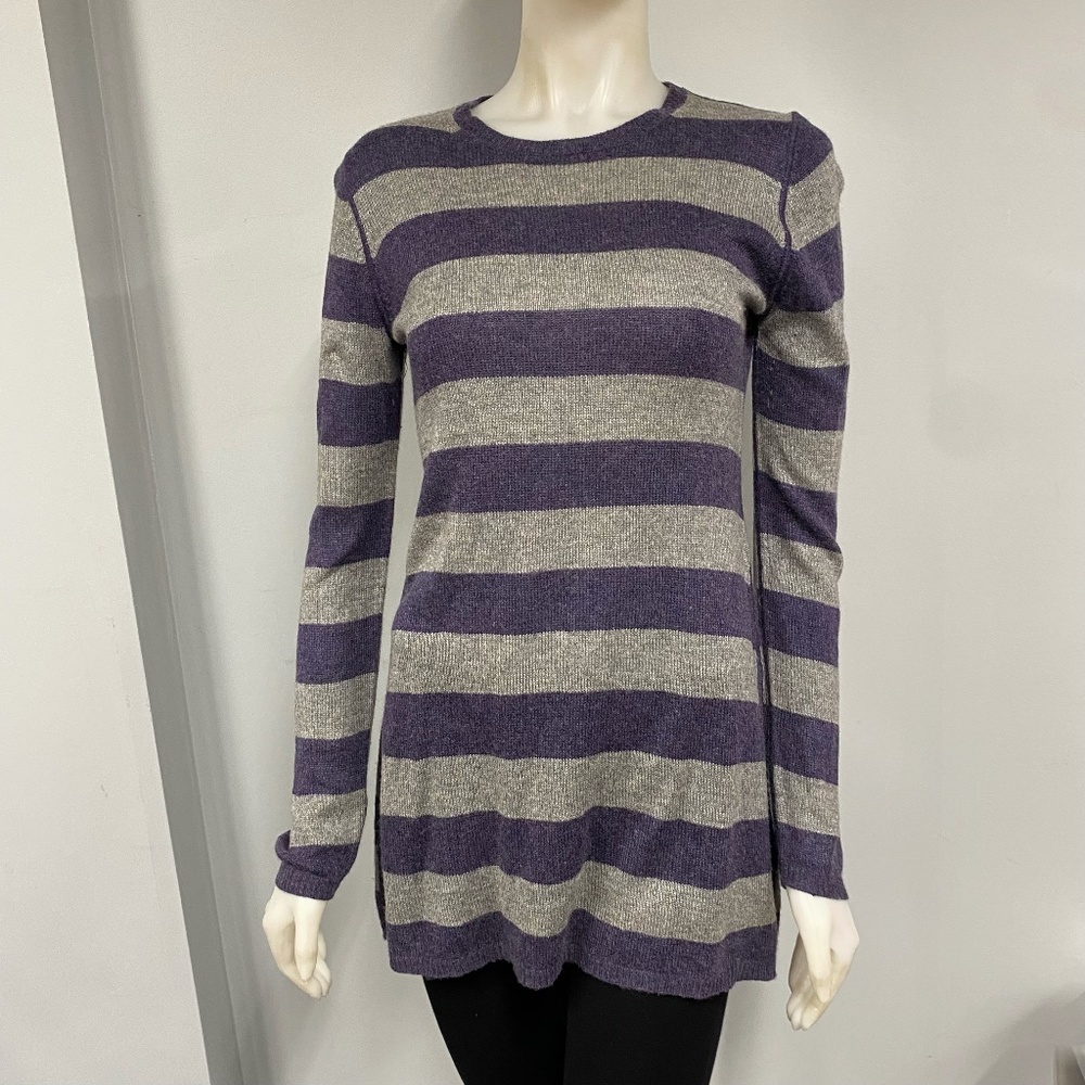 Acrobat Silk & Cashmere Striped Sweater in Purple & Gray - Size Large - Luxe